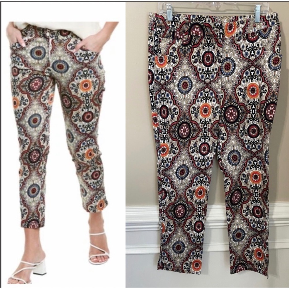 Jude Connally Size L Cotton Stretch 5 Pocket Ankle Pants Moroccan Medallion